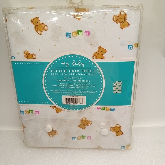 NIP My BABY Microfiber Fitted Crib Sheet Teddy Bears And BABY Building Blocks - Picture 2 of 3